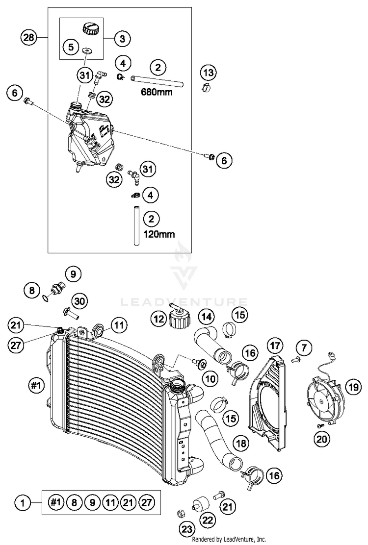 Cooling System 690 DUKE WHITE Engine - 2016 Schematic