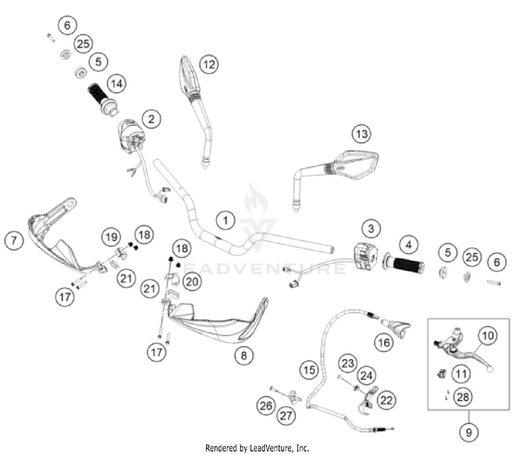 Handlebar, Controls 390 ADVENTURE SPOKE W, orange-B.D. CHASSIS - 2024 Schematic