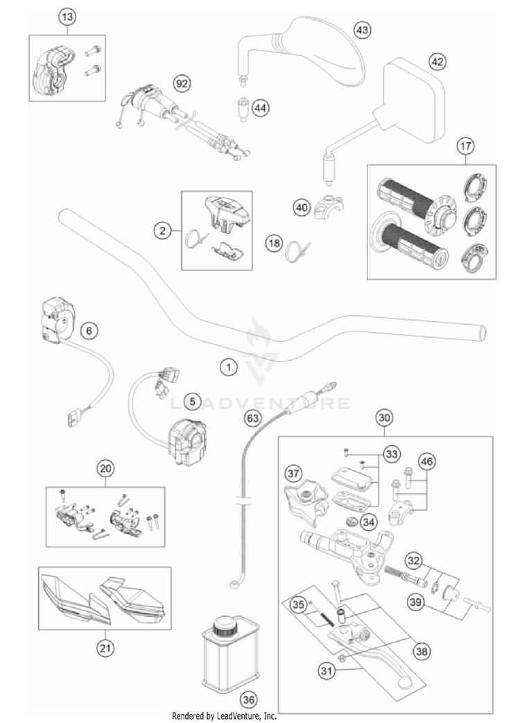 Handlebar, Controls 500 EXC-F US CHASSIS - 2022 Schematic