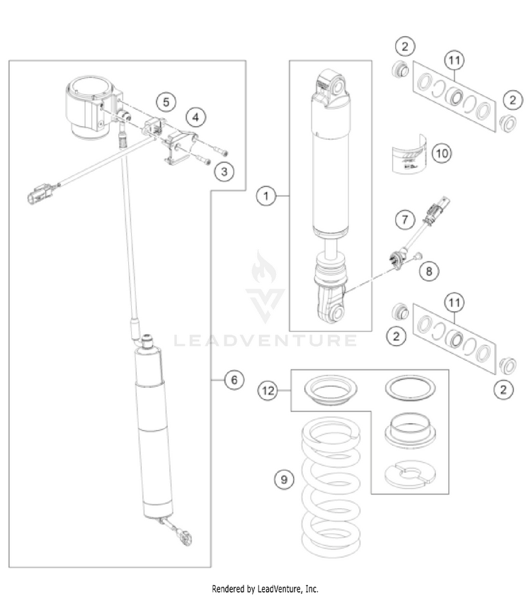 Shock Absorber Disassembled 1290 SUPER ADVENTURE S, black US CHASSIS - 2022 Schematic