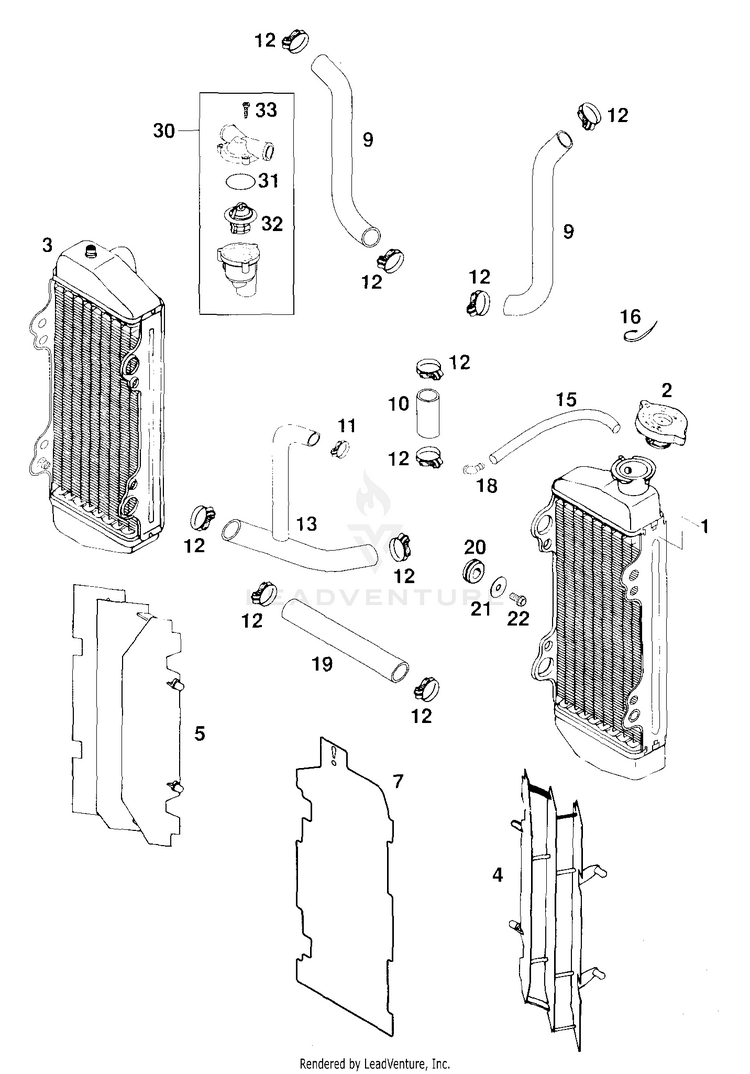 Cooling System (Eu 125 EXC Engine - 2000 Schematic