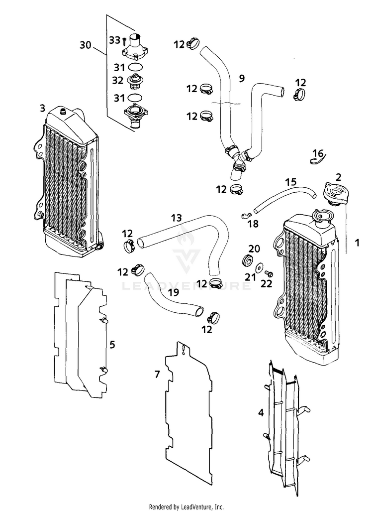 Cooling System Sx, Mxc, Exc 250 MXC Engine - 2001 Schematic