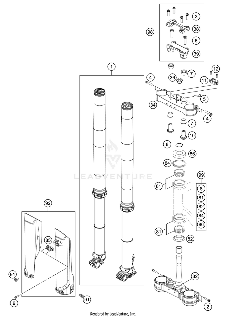 Front Fork, Triple Clamp 250 XC TPI Chassis - 2021 Schematic