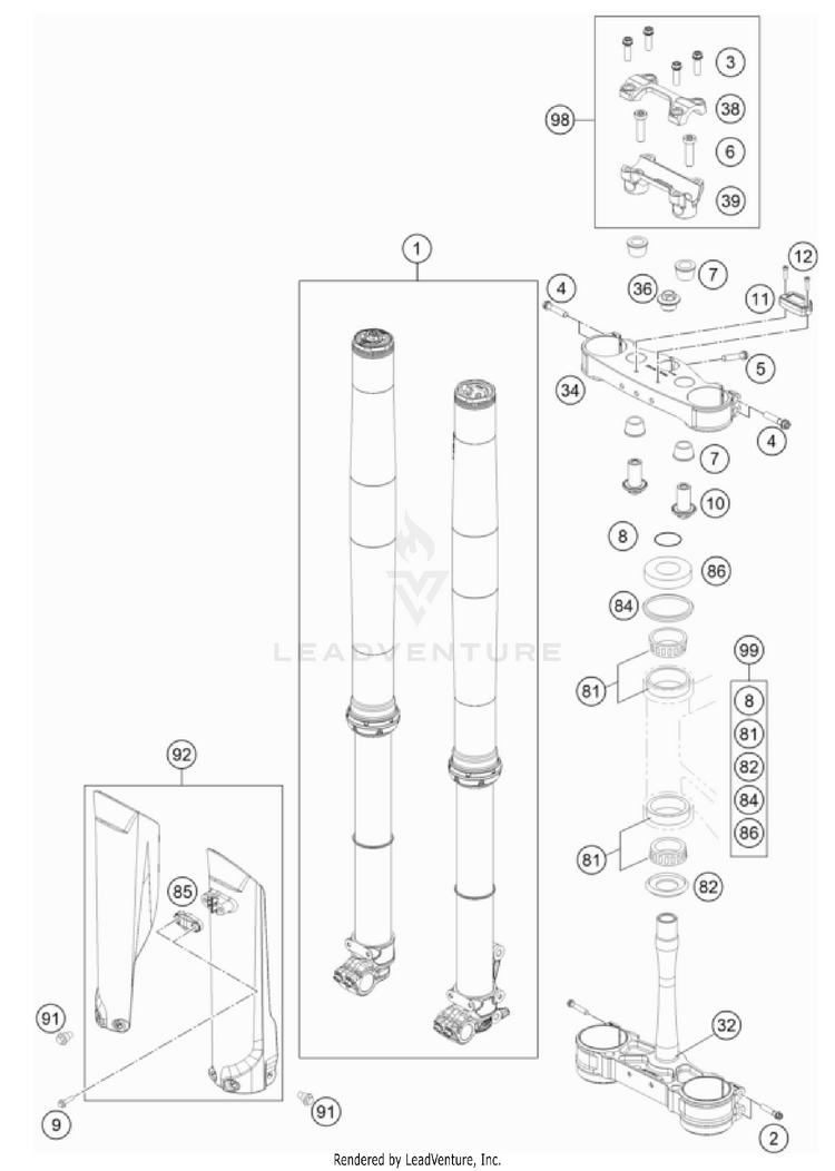 Front Fork, Triple Clamp 250 XC TPI US CHASSIS - 2022 Schematic