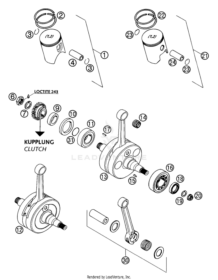 Crankshaft Piston 250 EXC Engine - 2002 Schematic