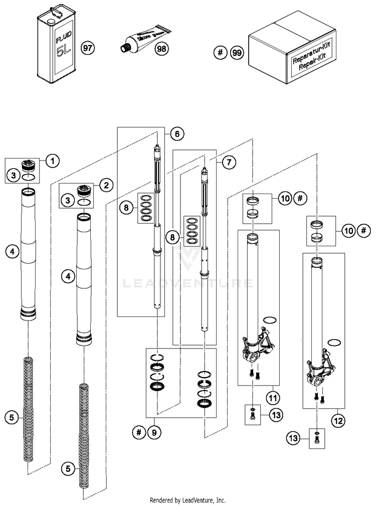 Front Fork Disassembled 1290 SUPER ADVENTURE R CHASSIS - 2018 Schematic
