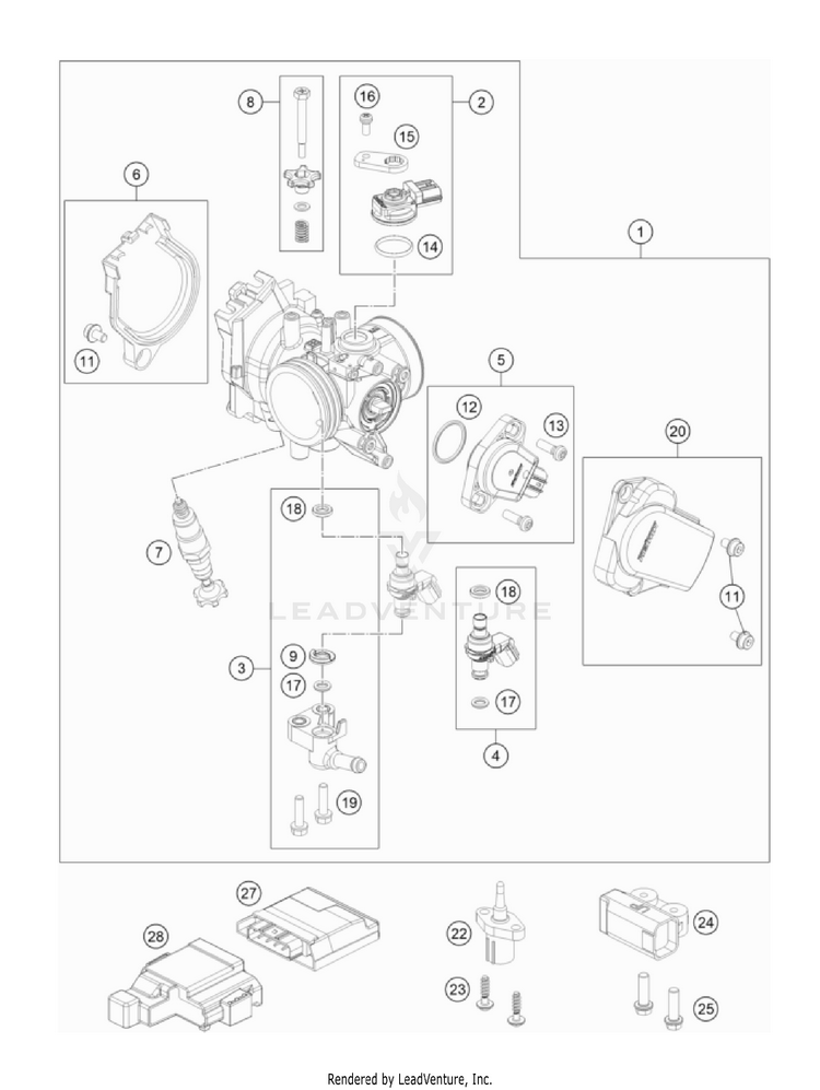 Throttle Body 500 EXC-F USA Engine - 2023 Schematic