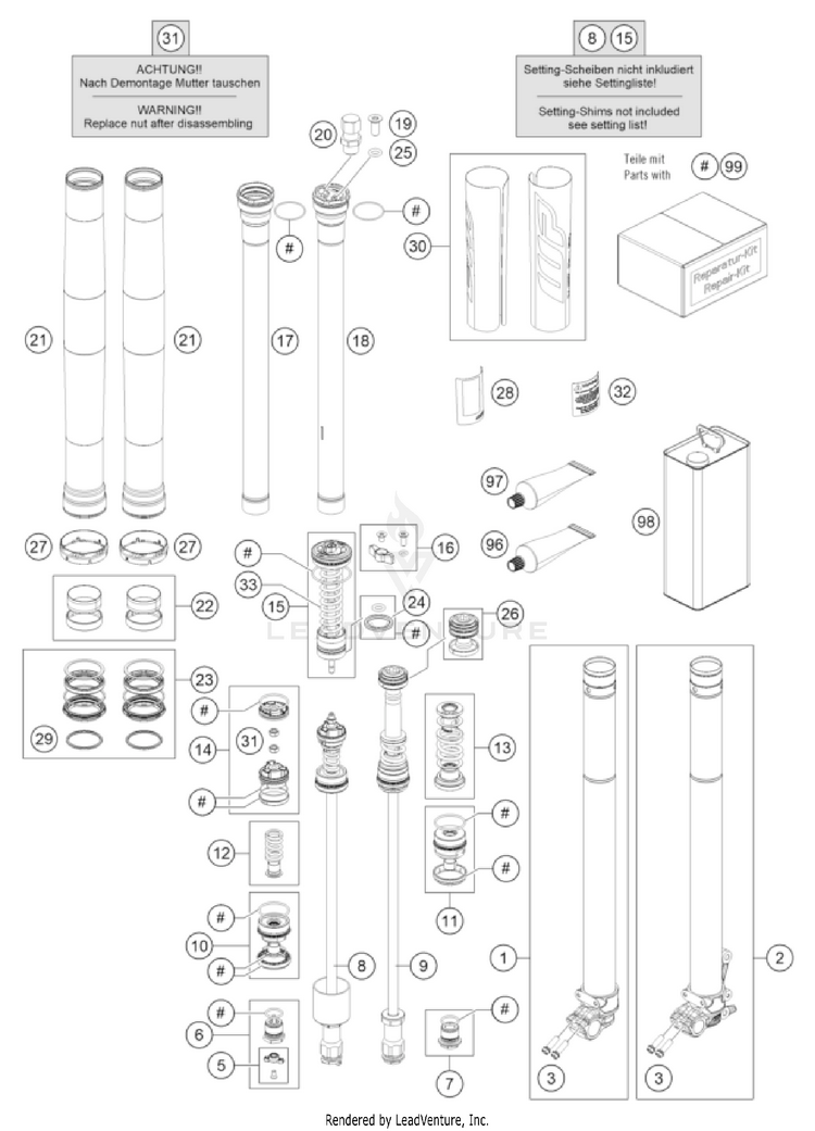 Front Fork Disassembled 250 SX-F CHASSIS - 2023 Schematic