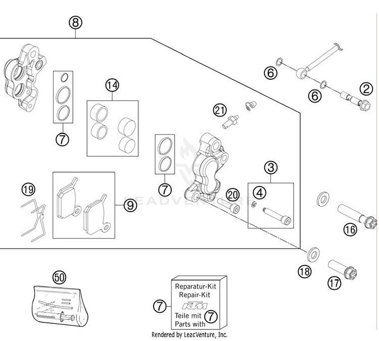 Brake Caliper Front 50 SX Mini Chassis - 2012 Schematic