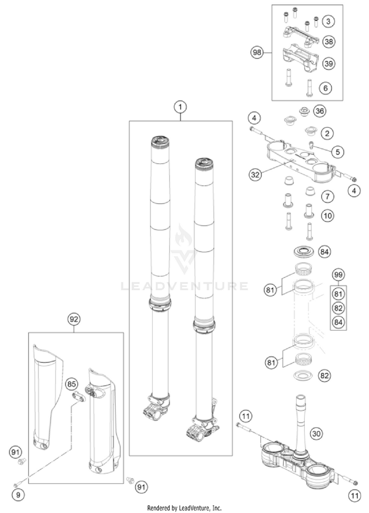 Front Fork, Triple Clamp 250 XC CHASSIS - 2025 Schematic