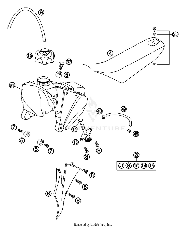 Tank, Seat, Cover 65 SX Chassis - 2007 Schematic