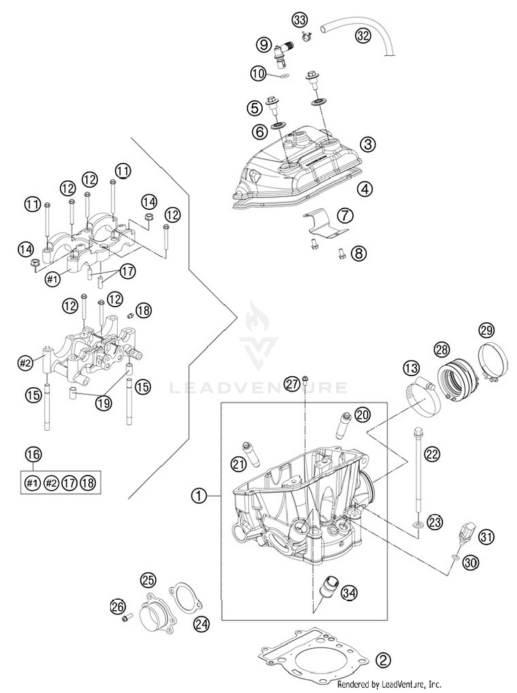 Cylinder Head 250 XCFW Engine - 2012 Schematic
