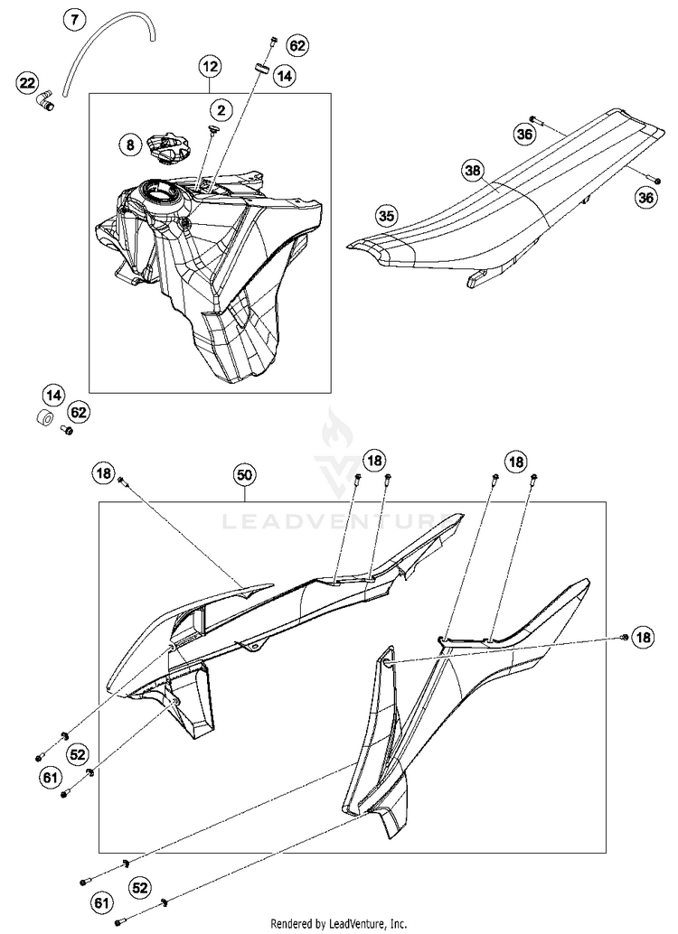 Tank, Seat, Cover 500 EXC-F CHASSIS - 2018 Schematic