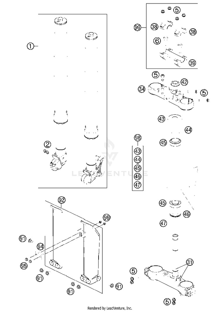 Front Fork, Triple Clamp 50 SX Mini Chassis - 2013 Schematic