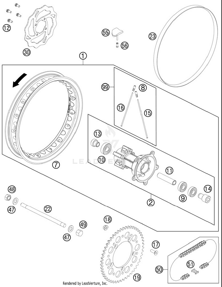 Rear Wheel 65 SX Chassis - 2012 Schematic