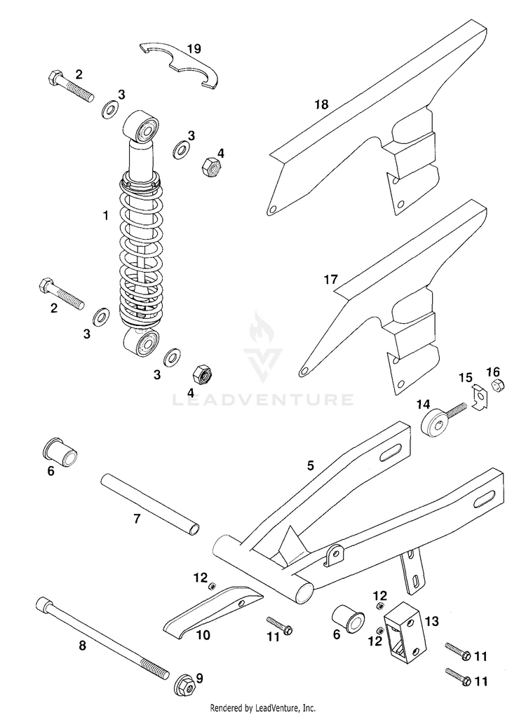 Swingarm, Shock Absorber 50 Mini Adventure Chassis - 2000 Schematic