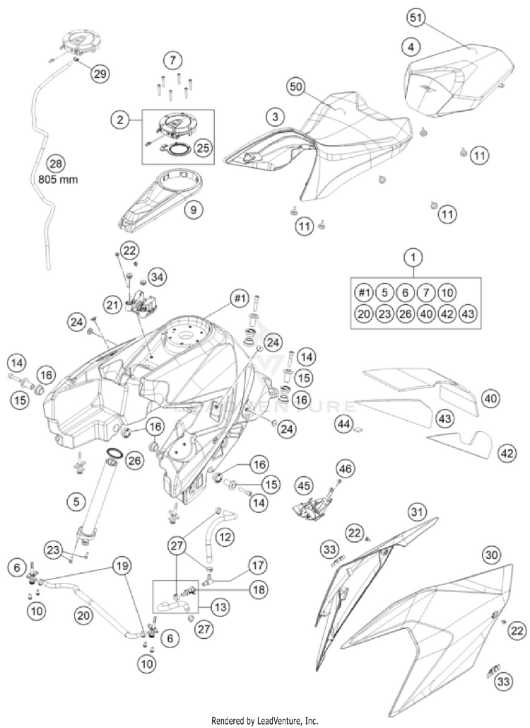 Tank, Seat 1290 SUPER DUKE GT, orange CHASSIS - 2023 Schematic