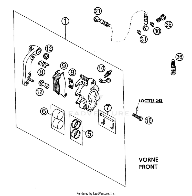 Brake Caliper Front 200 EXC Chassis - 2003 Schematic