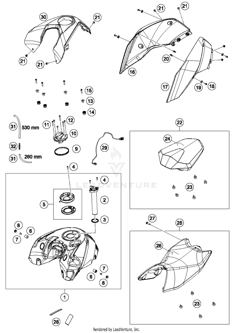 Tank, Seat, Cover 690 DUKE ORANGE Chassis - 2016 Schematic