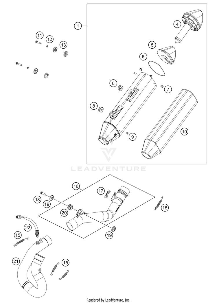 Exhaust System 500 EXC-F SIX DAYS Chassis - 2021 Schematic