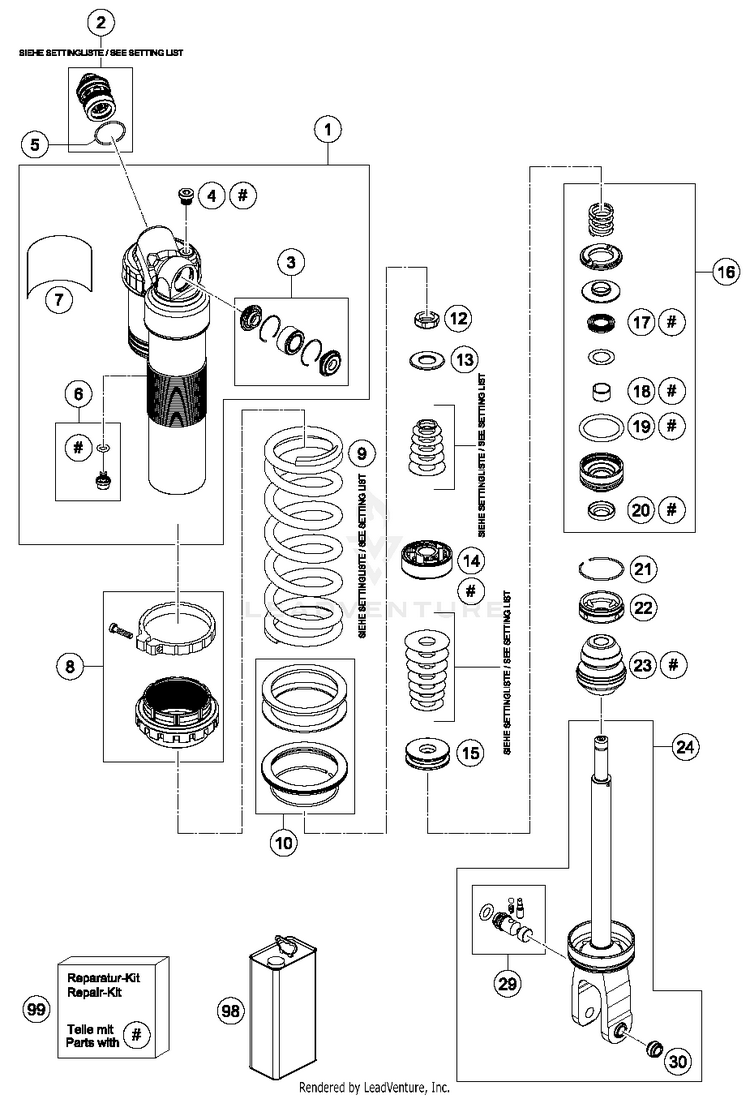 Shock Absorber Disassembled 250 SX CHASSIS - 2017 Schematic