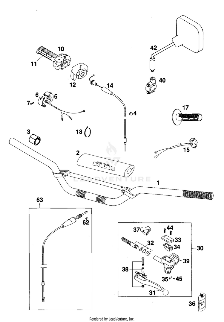 Handlebar, Controls 250 EXC Chassis - 2000 Schematic