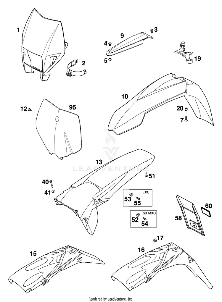 Mask, Fender 125 EXC Chassis - 2000 Schematic
