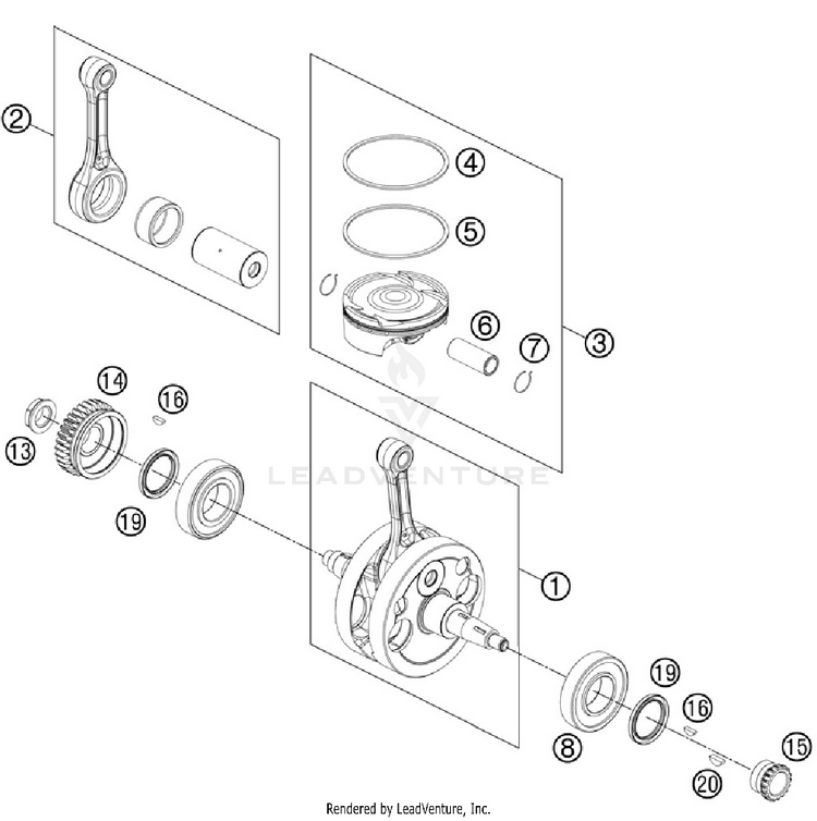 Crankshaft, Piston 500 EXC Engine - 2012 Schematic
