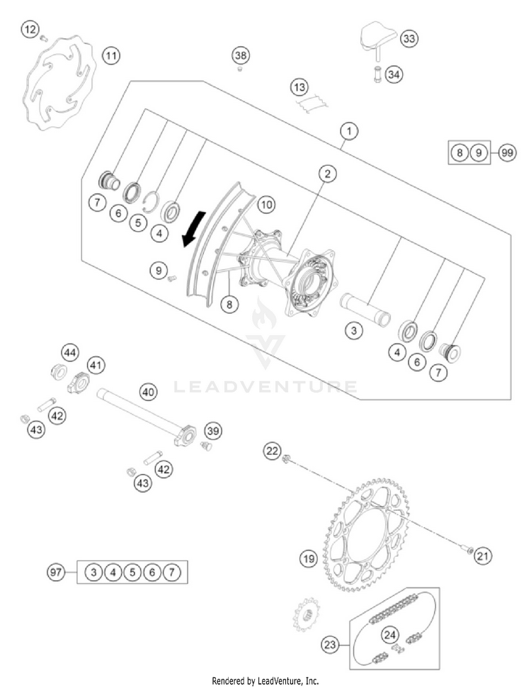 Rear Wheel 250 XC-W 2026 CHASSIS - 2026 Schematic