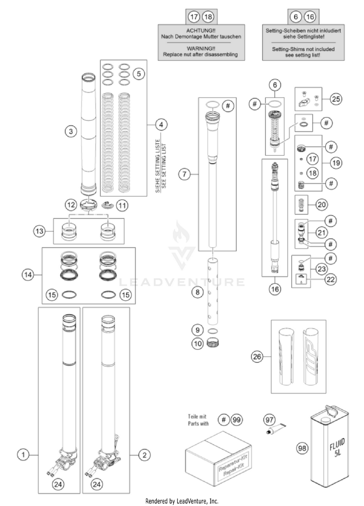 Front Fork Disassembled Schematic