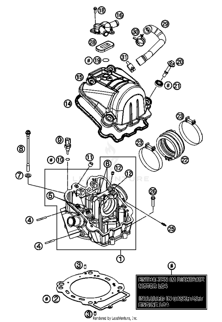 Cylinder Head 690 Enduro Engine - 2012 Schematic