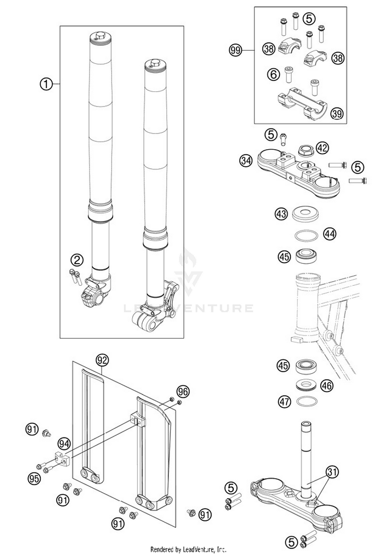 Front Fork, Triple Clamp 50 SX Chassis - 2012 Schematic