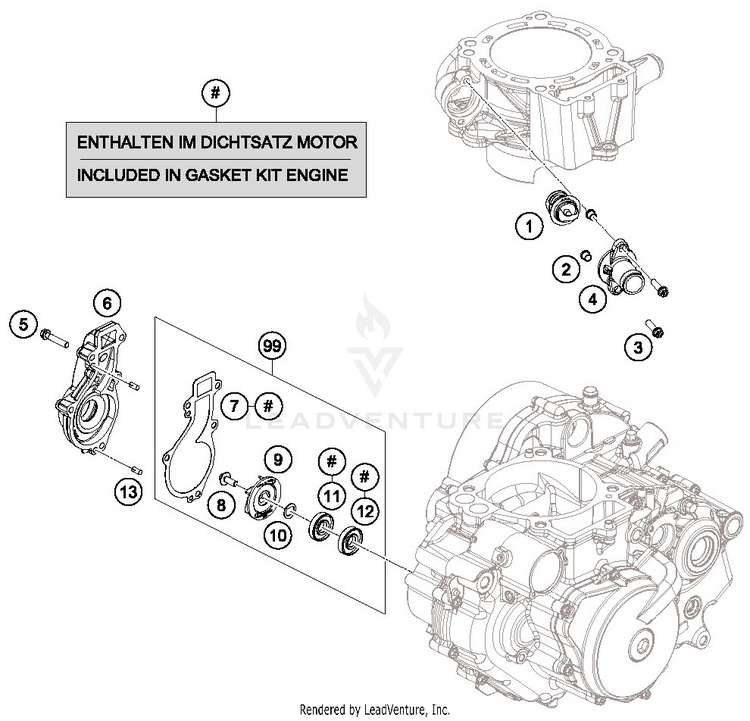 Water Pump 690 DUKE WHITE Engine - 2016 Schematic