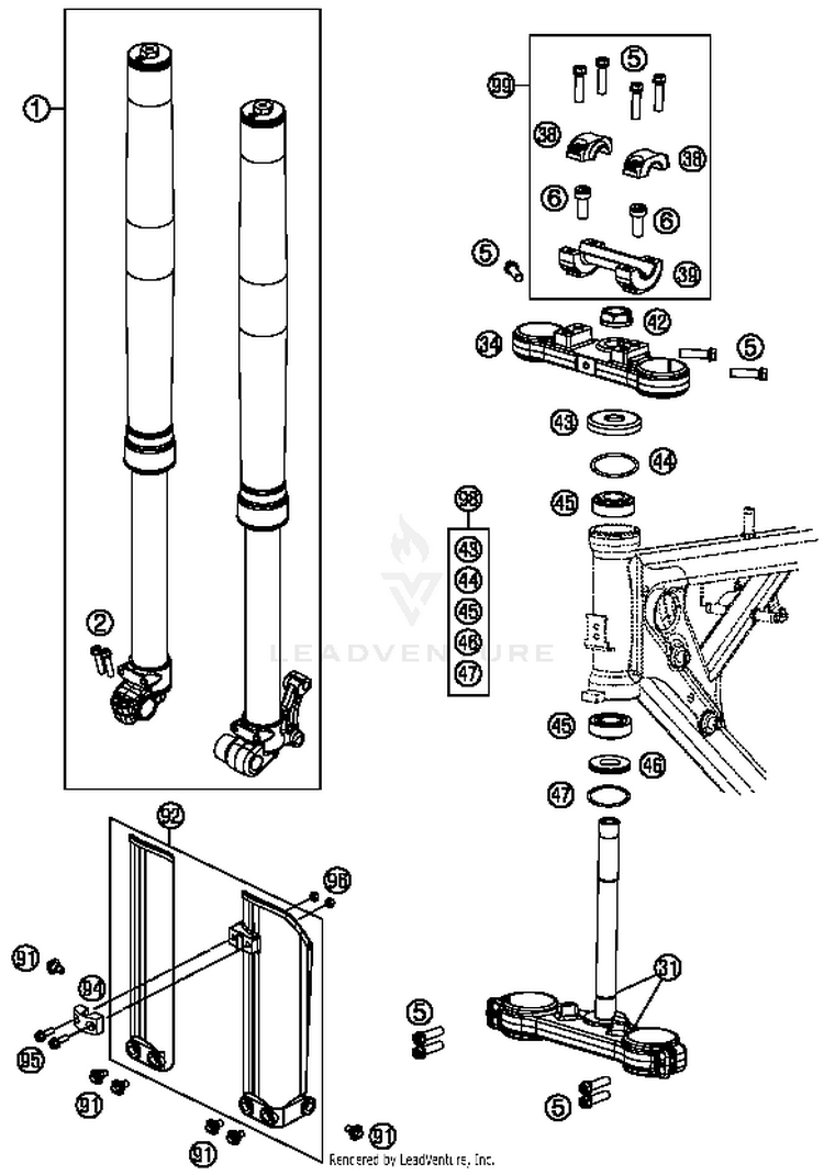 Front Fork, Triple Clamp 65 SX Chassis - 2015 Schematic