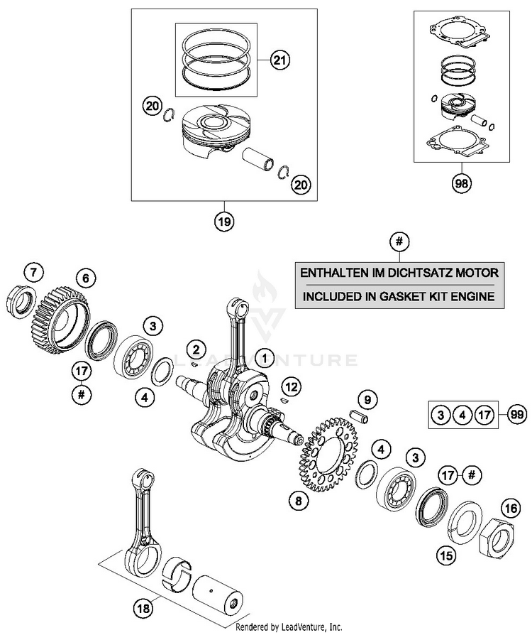 Crankshaft, Piston 690 DUKE ORANGE Engine - 2016 Schematic