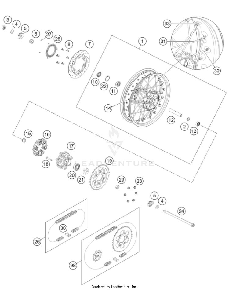 Rear Wheel 390 ADVENTURE SPOKE W, orange-B.D. CHASSIS - 2024 Schematic