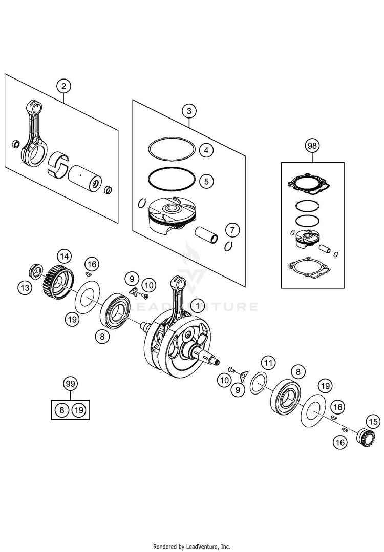 Crankshaft, Piston 500 EXC-F SIX DAYS ENGINE - 2020 Schematic