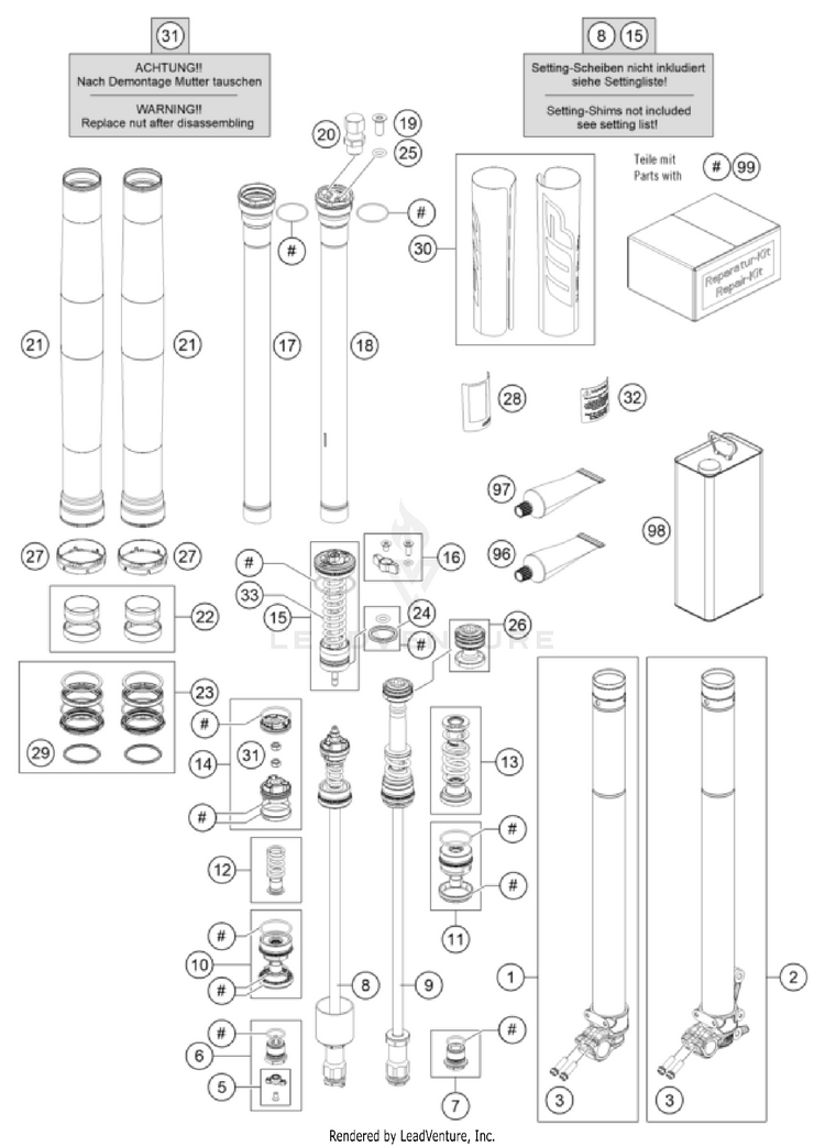 Front Fork Disassembled 450 SX-F CHASSIS - 2024 Schematic