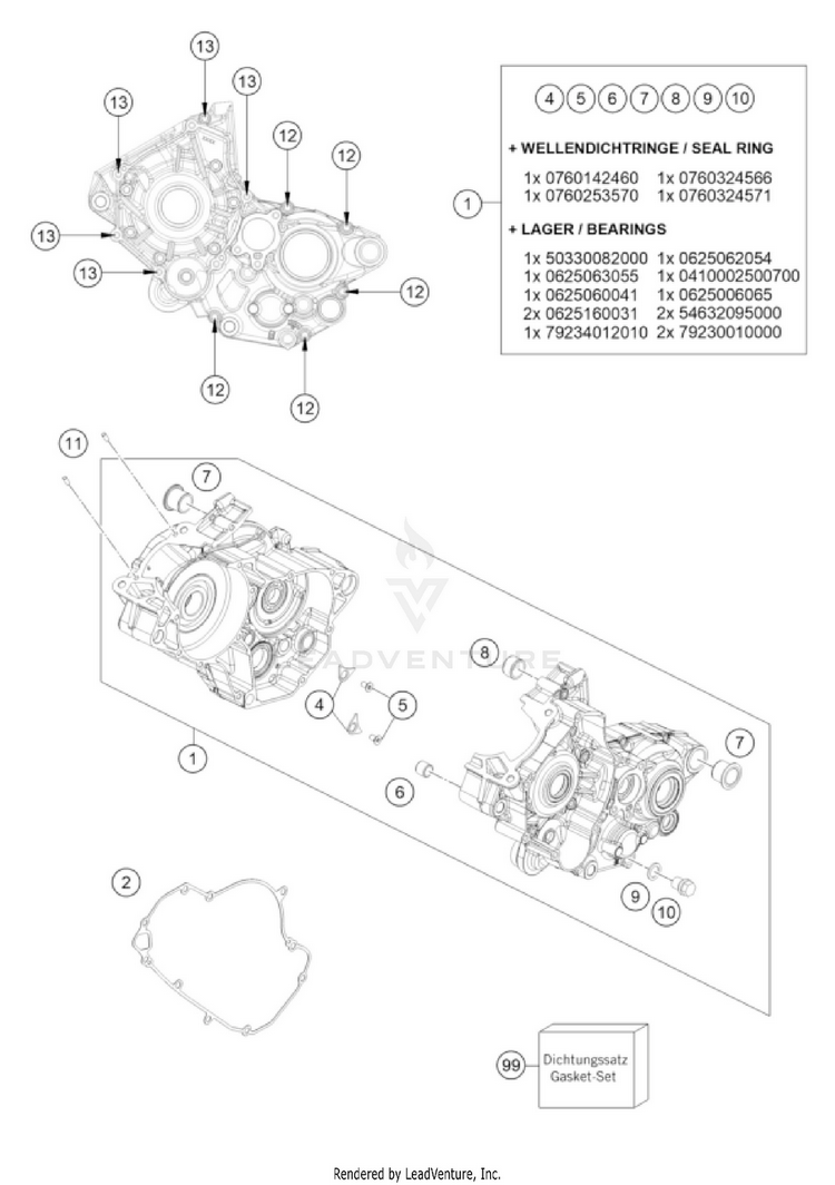 Engine Case 125 SX/XC Engine - 2023 Schematic