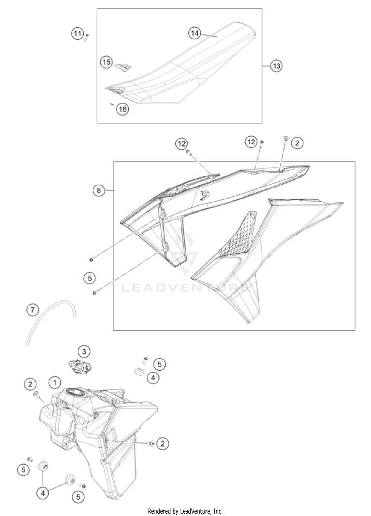 Tank, Seat 350 EXC-F US CHASSIS - 2024 Schematic