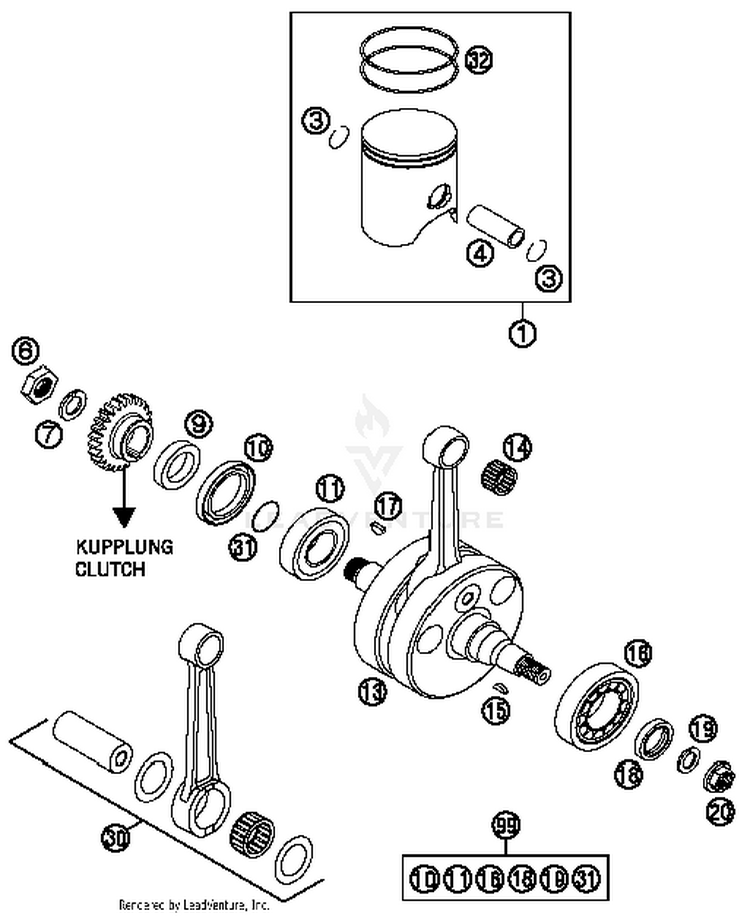 Crankshaft, Piston 250 SX Engine - 2016 Schematic