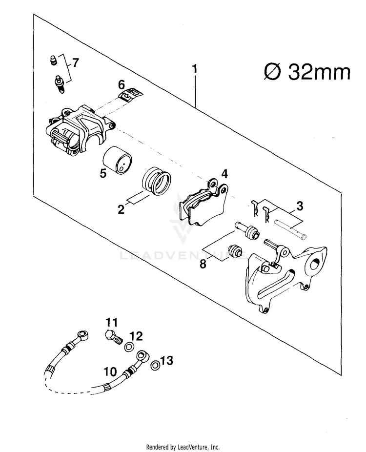 Brake Caliper Rear 250 EXC Chassis - 2000 Schematic