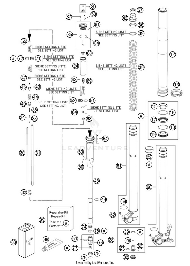 Front Fork, Disassembled 150 SX Chassis - 2012 Schematic