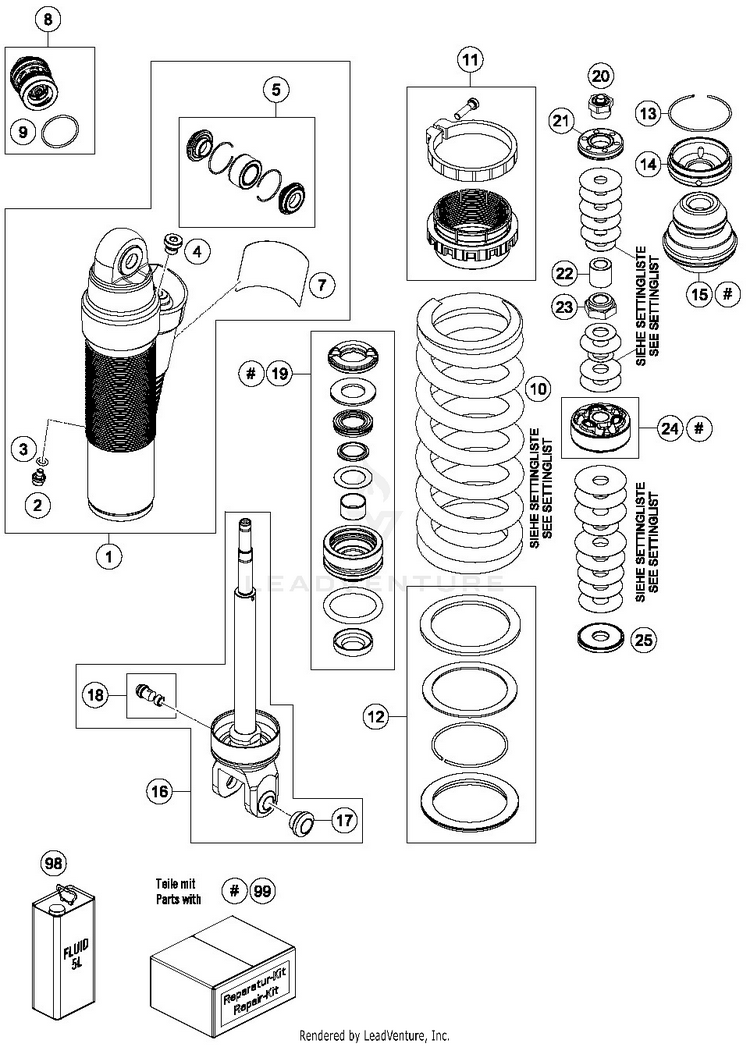 Shock Absorber Disassembled 250 XC-W TPI CHASSIS - 2019 Schematic