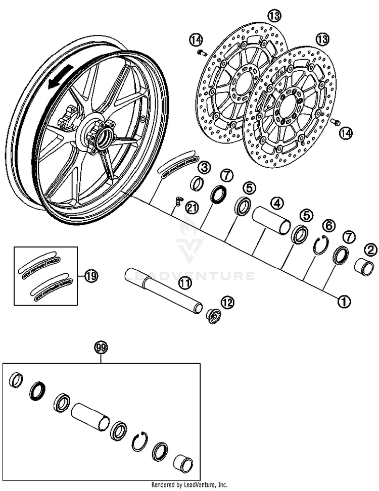 2011 KTM 990 Supermoto R Front Wheel OEM Parts Diagram