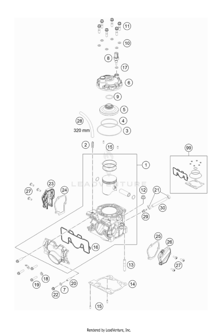 Cylinder, Cylinder Head 150 / EXC / XC-W Engine - 2023 Schematic