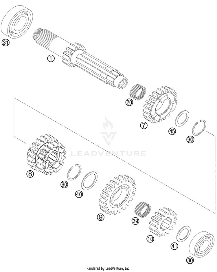 Transmission I - Main Shaft 250 XCFW Engine - 2012 Schematic