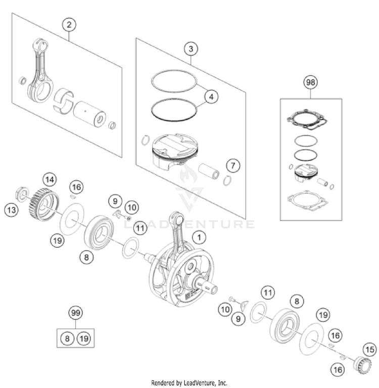 Crankshaft, Piston 450 SX-F / XC-F ENGINE - 2024 Schematic