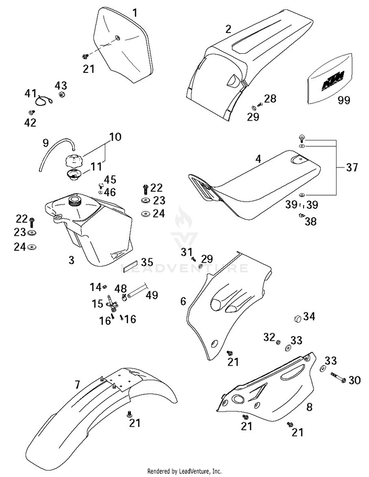 Tank, Seat, Cover Schematic