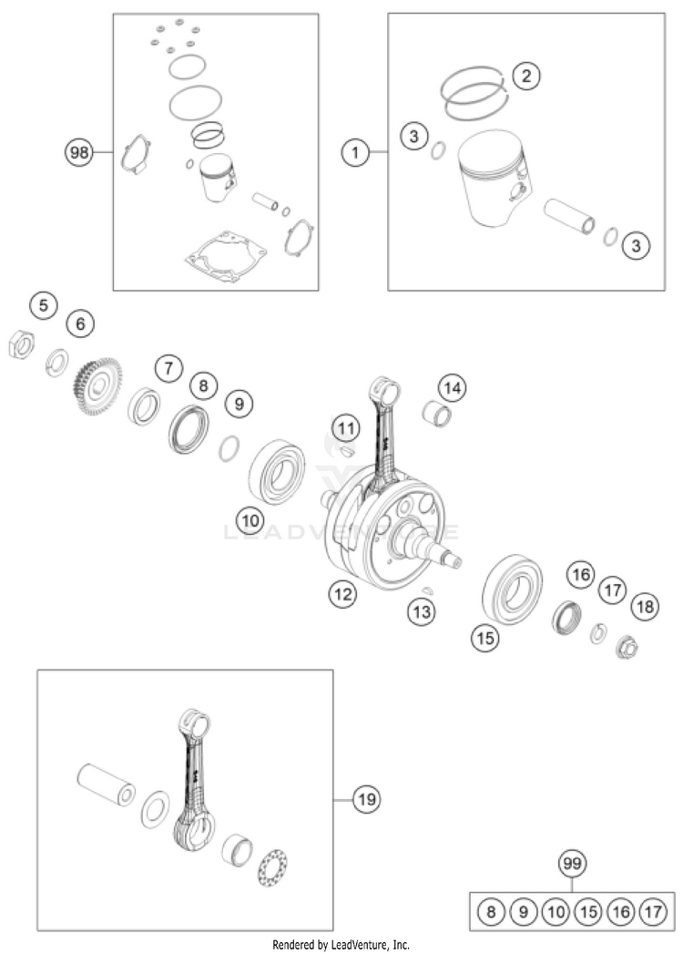 Crankshaft, Piston 250 SX Engine - 2023 Schematic